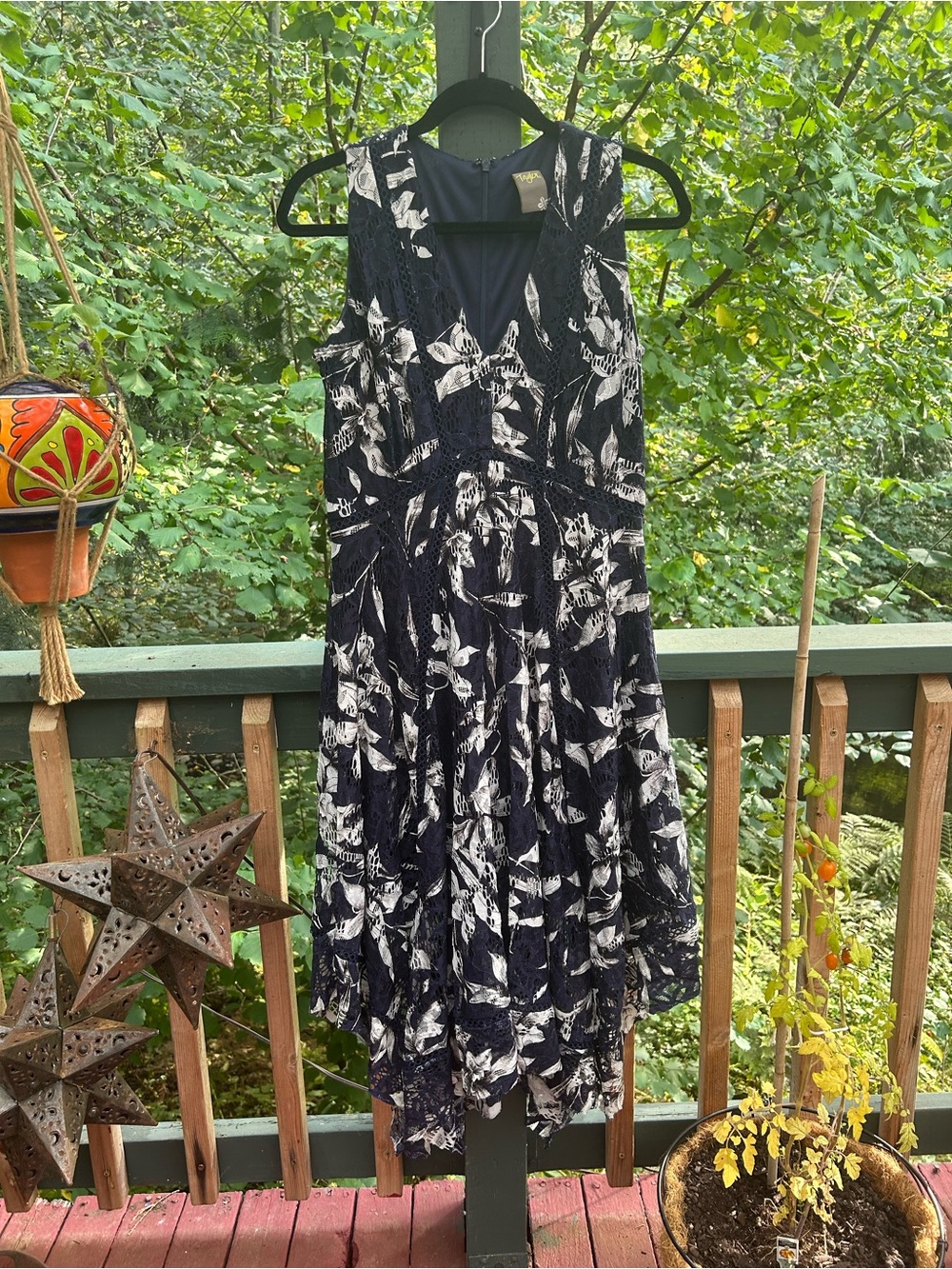 Taylor Sleeveless Navy and White Floral A-Line Dress